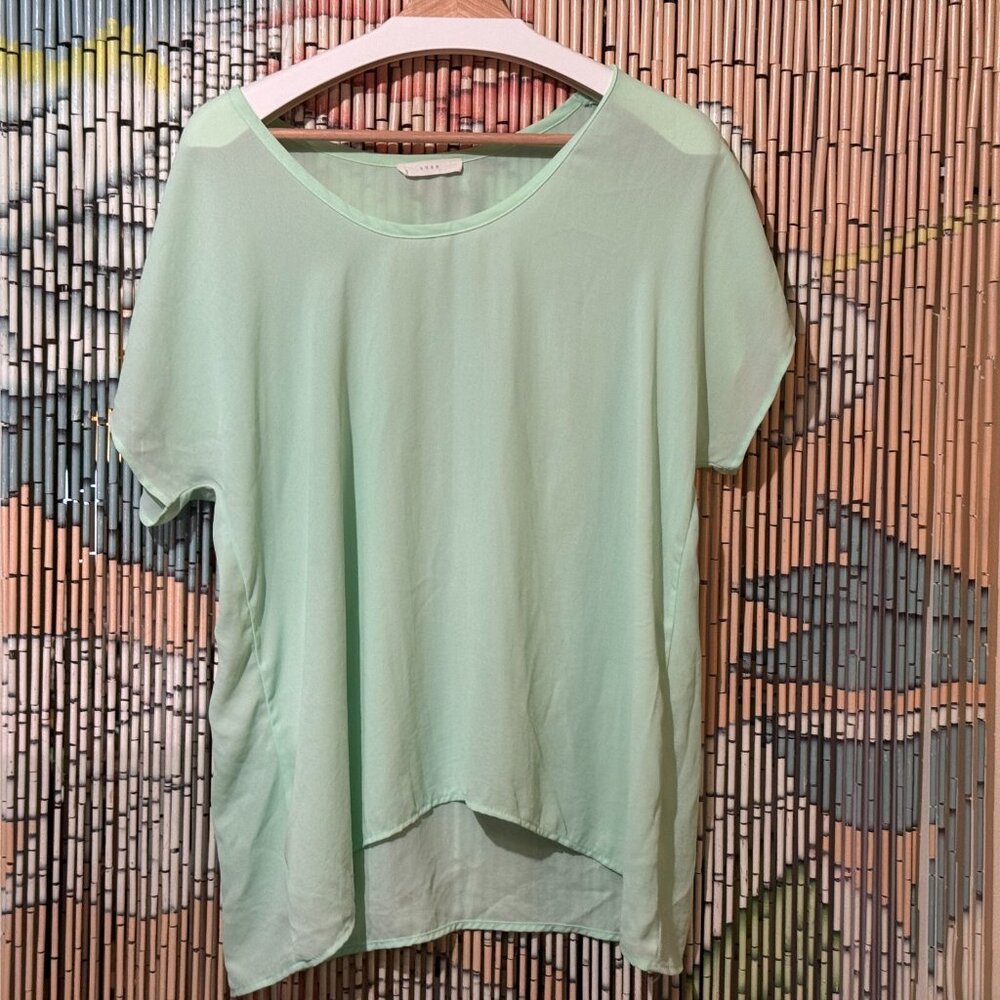 LUSH, Lightweight Chiffon Cap Sleeve T-Shirt Blouse, Mint Green, Large